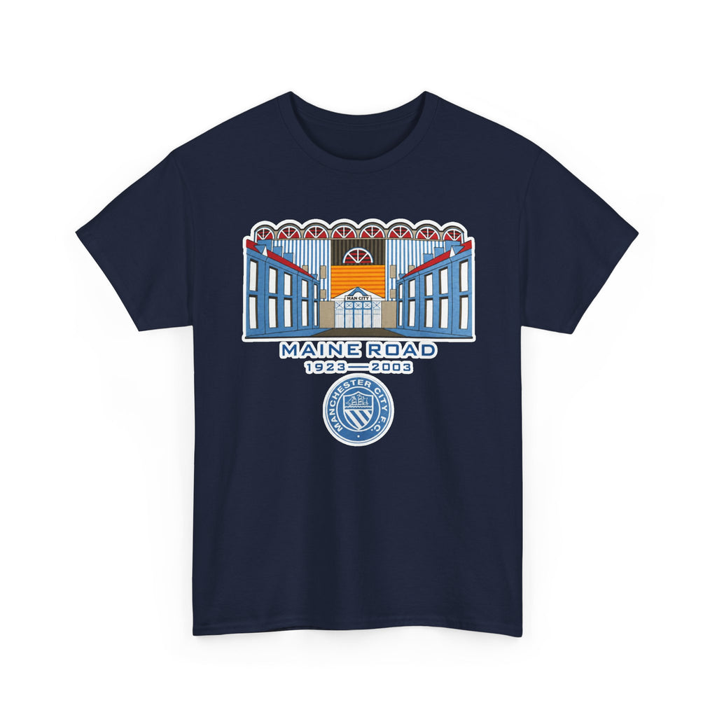 Maine Road 1923–2003 Cotton T-Shirt — Vintage Stadium Illustration Tee