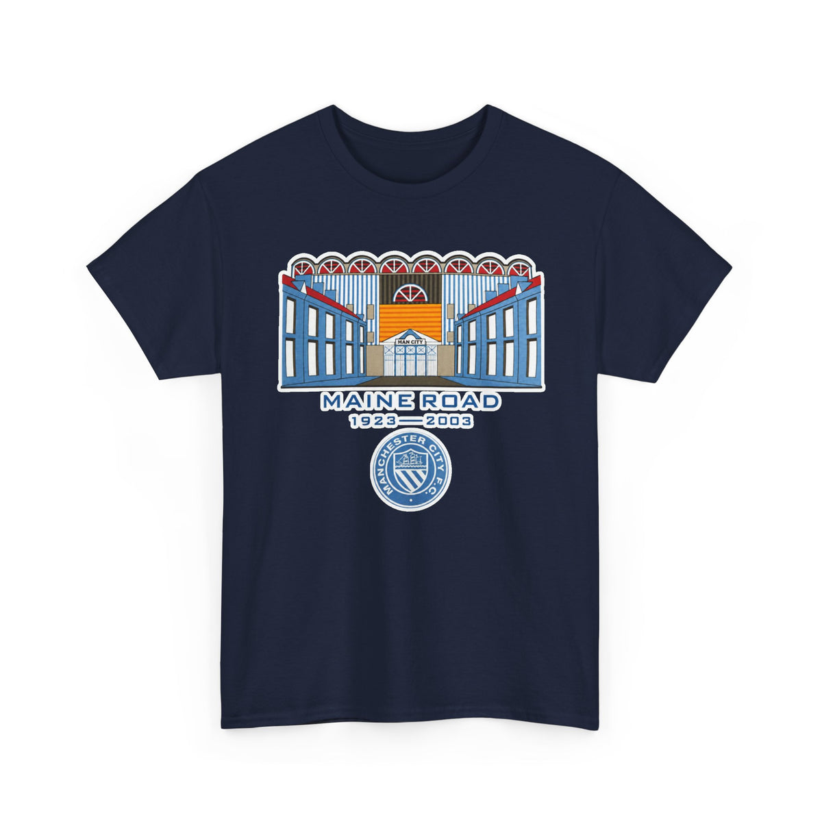Maine Road 1923–2003 Cotton T-Shirt — Vintage Stadium Illustration Tee