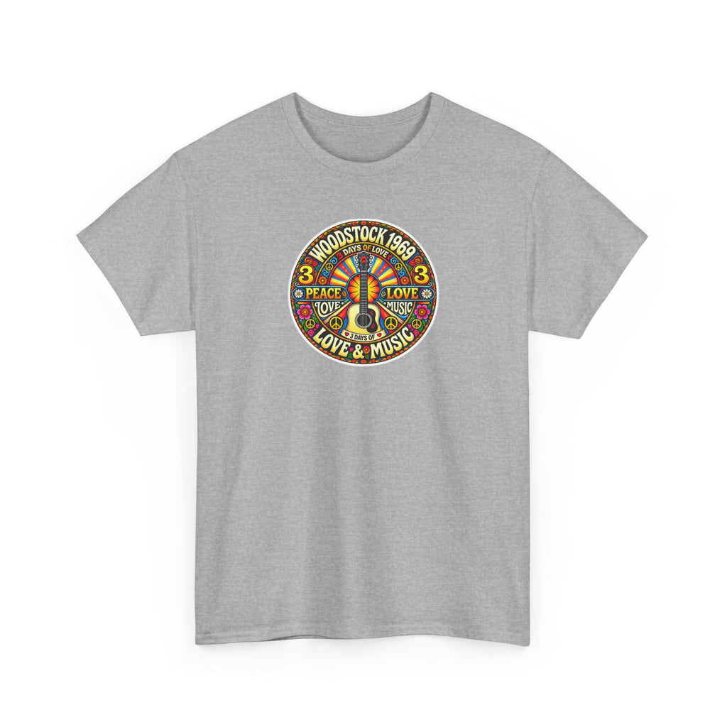 Woodstock 1969 Peace & Love Graphic Cotton T- Shirt / Tee