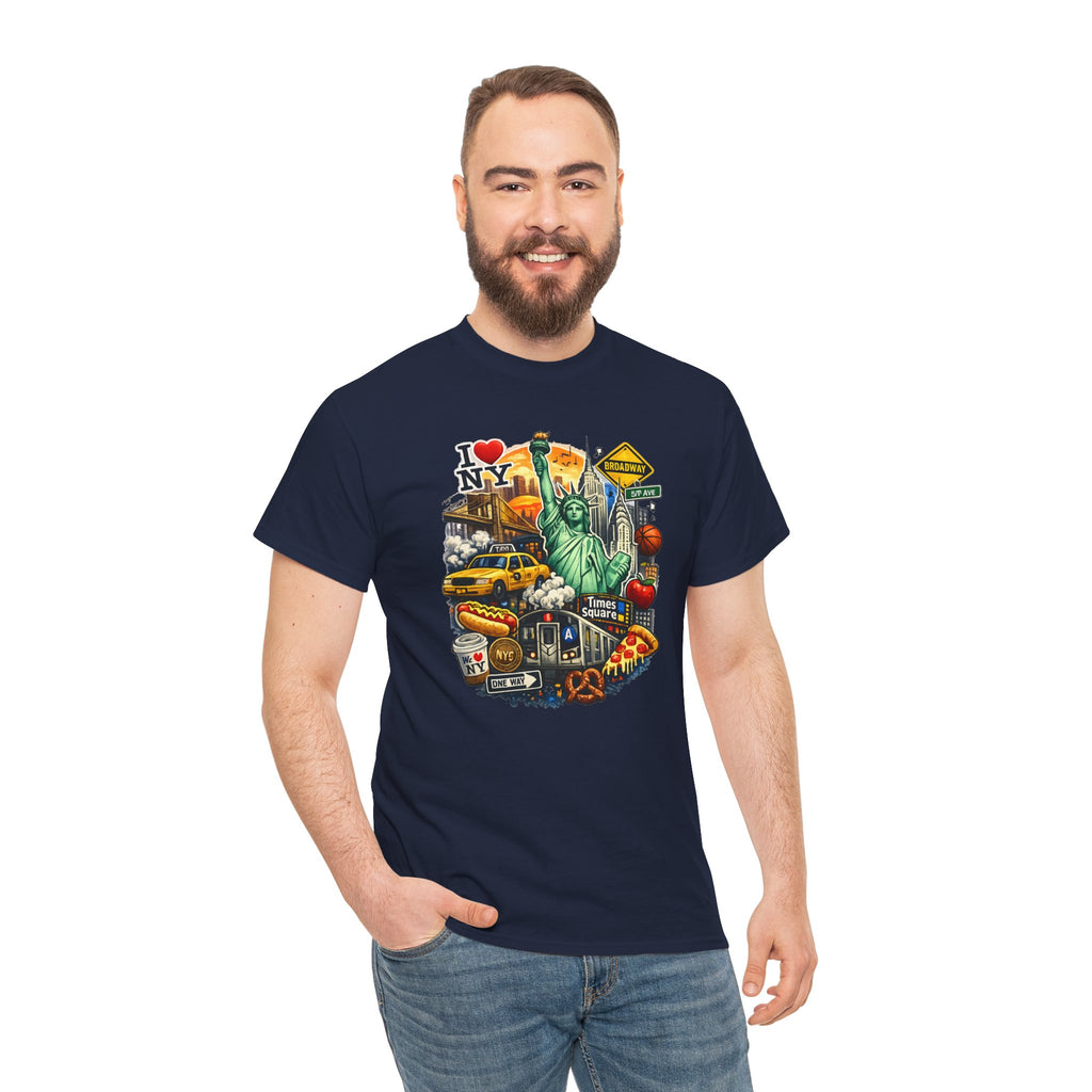 New York City Icons T-Shirt — Statue of Liberty, Taxi & I  NY Collage Tee