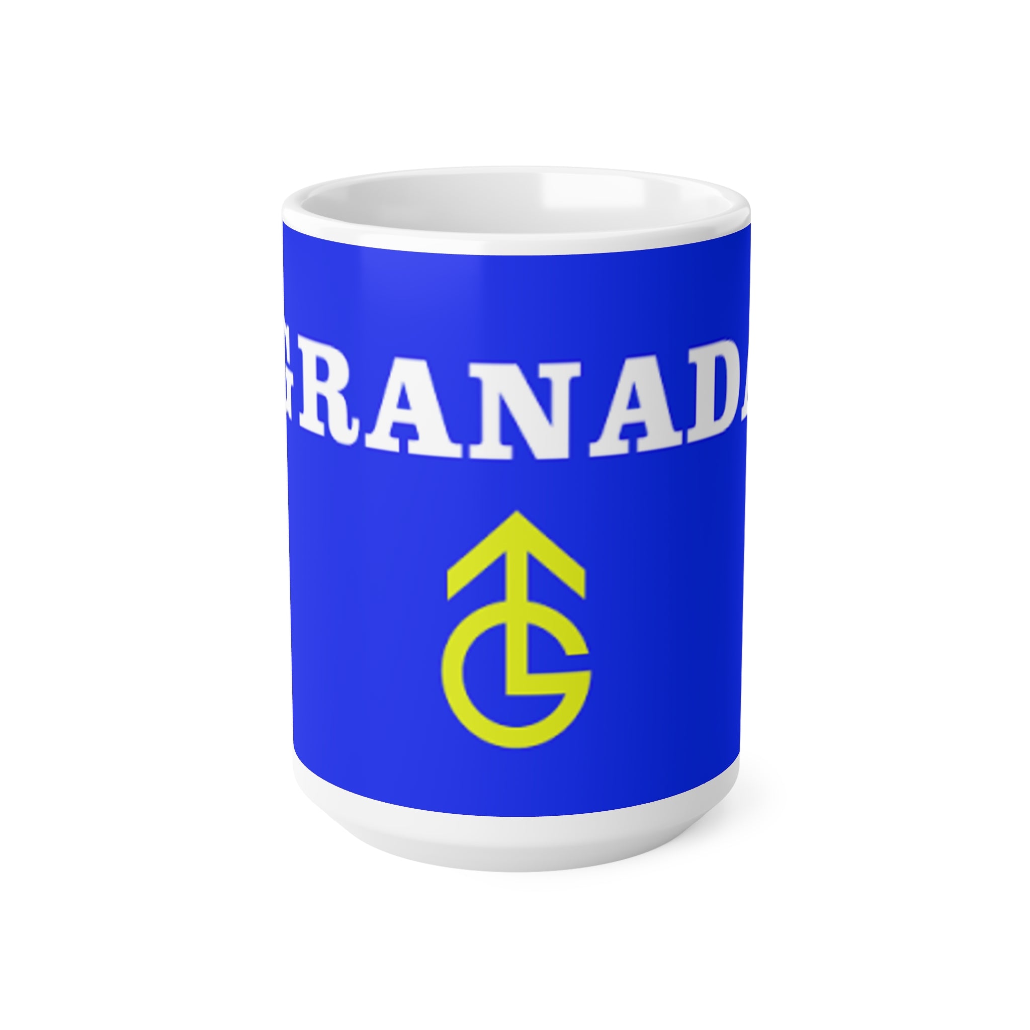 Granada TV Retro Emblem Ceramic Coffee Mug — Blue & Yellow Crest 11oz/15oz