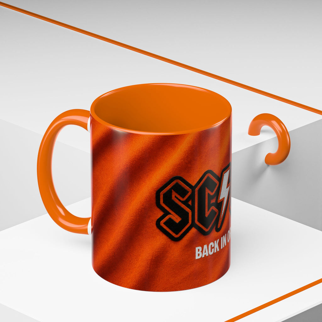 Salford City Inspired Back in Orange Accent Coffee Mug — Rock Band Lightning Logo