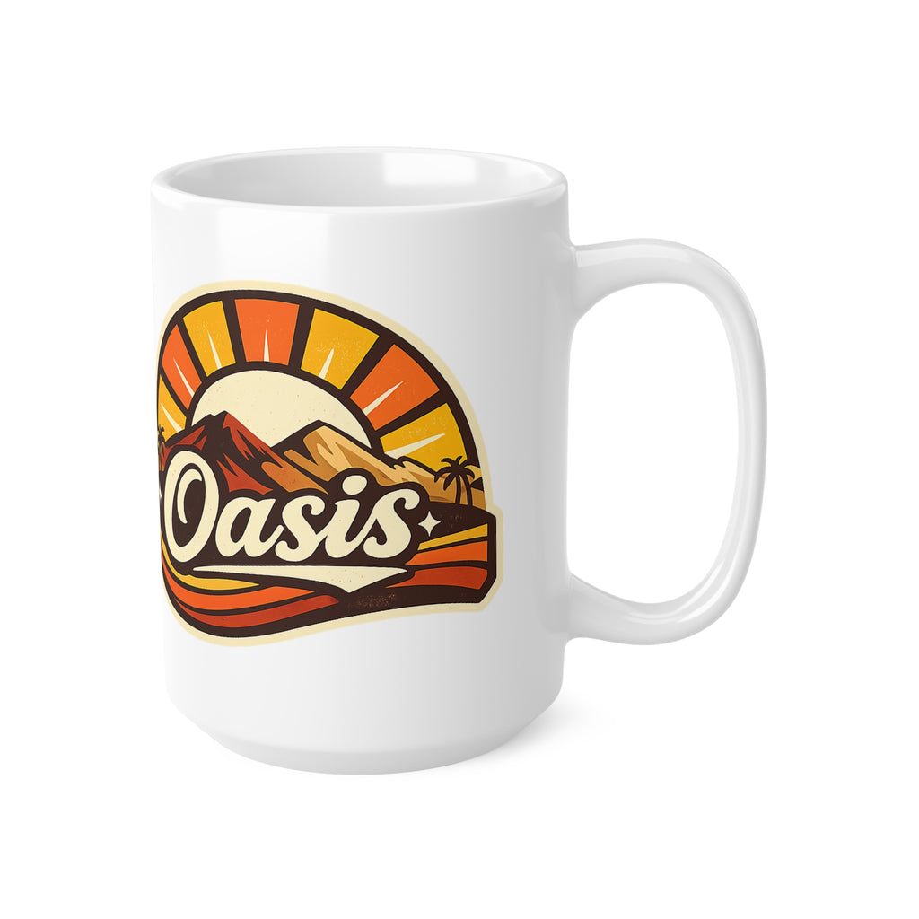 Oasis Mountain Sunrise Coffee Mug — Retro Palm Desert Ceramic Cup (11oz & 15oz)