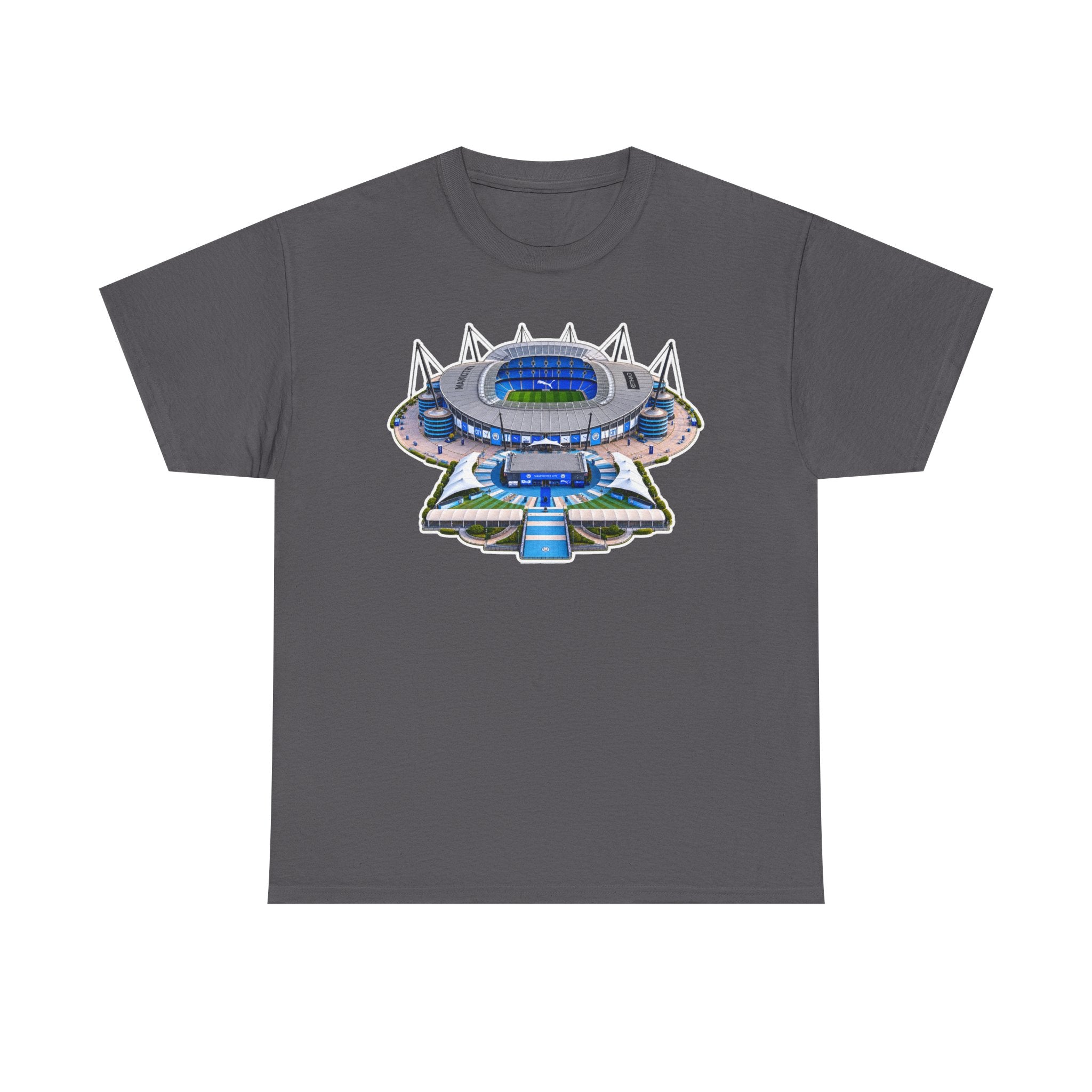 Manchester City Etihad Stadium Illustration T-Shirt — Retro Soccer Arena Graphic Tee