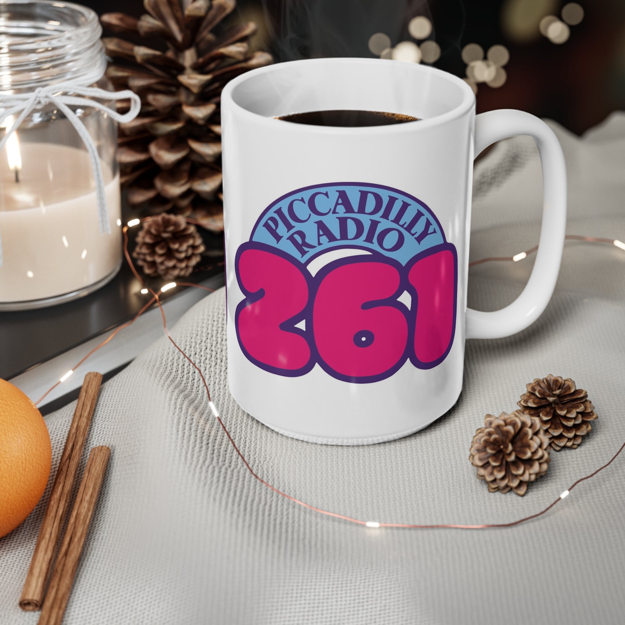 Piccadilly Radio 261 Retro Logo Mug — 11oz & 15oz Ceramic Coffee Cup