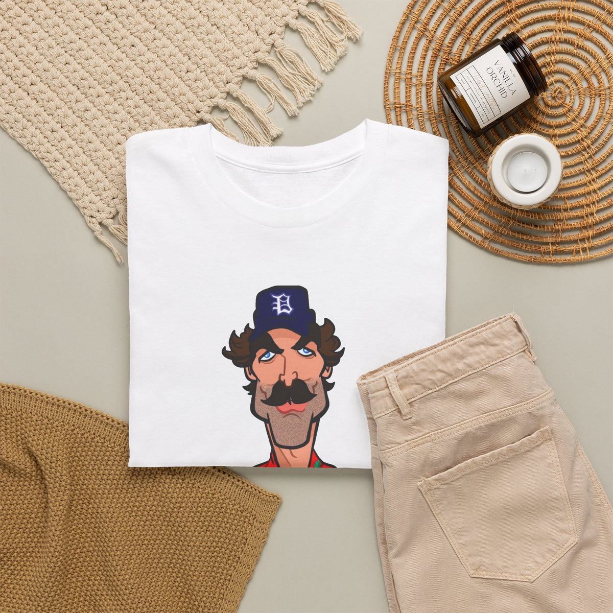 Magnum PI Retro Caricature T-Shirt — Retro Mustache Hat Portrait Tee
