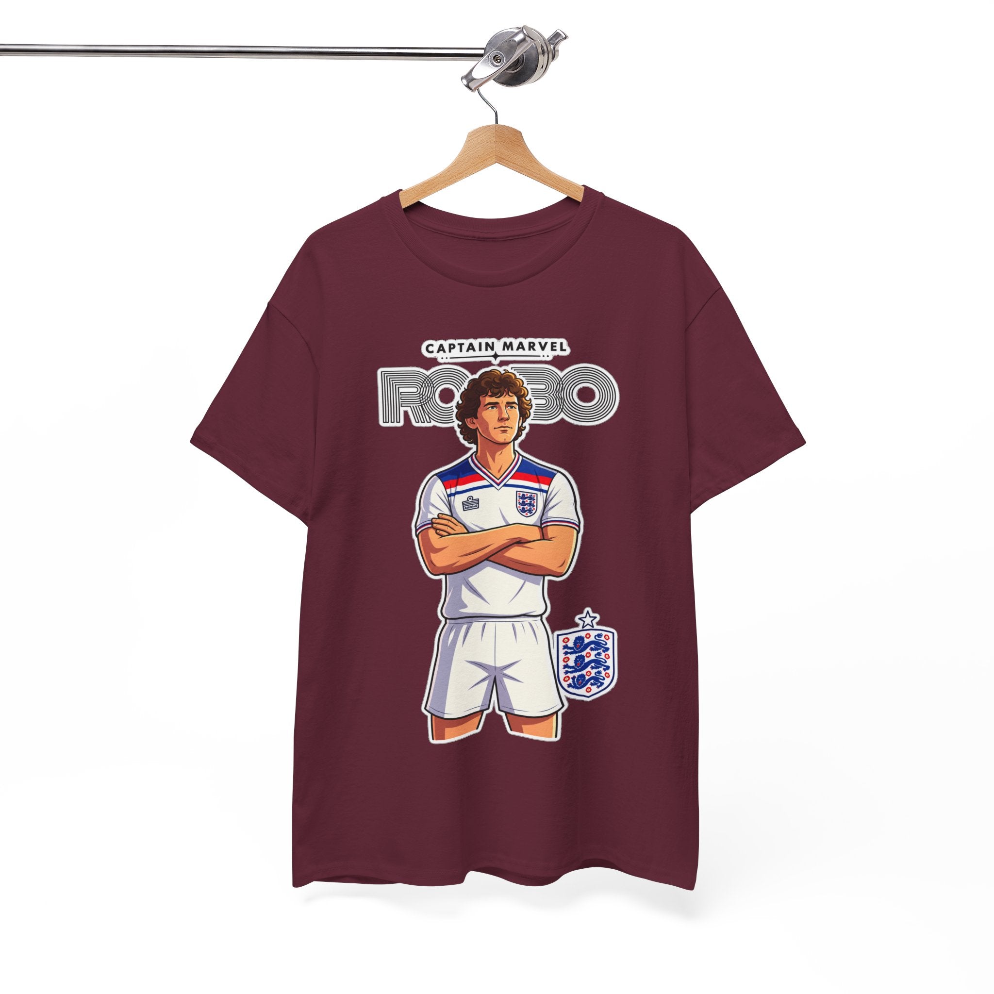 Bryan Robson Retro England Football Cotton T-Shirt / Tee — "Captain Marvel" Soccer Player Graphic