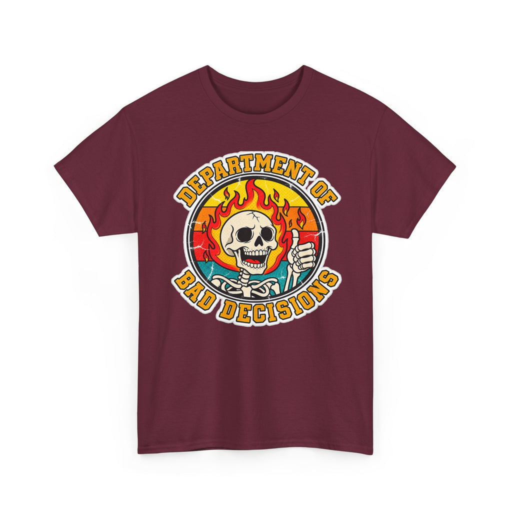 Department of Bad Decisions Skull T-Shirt — Retro Flaming Thumbs-Up Graphic Tee