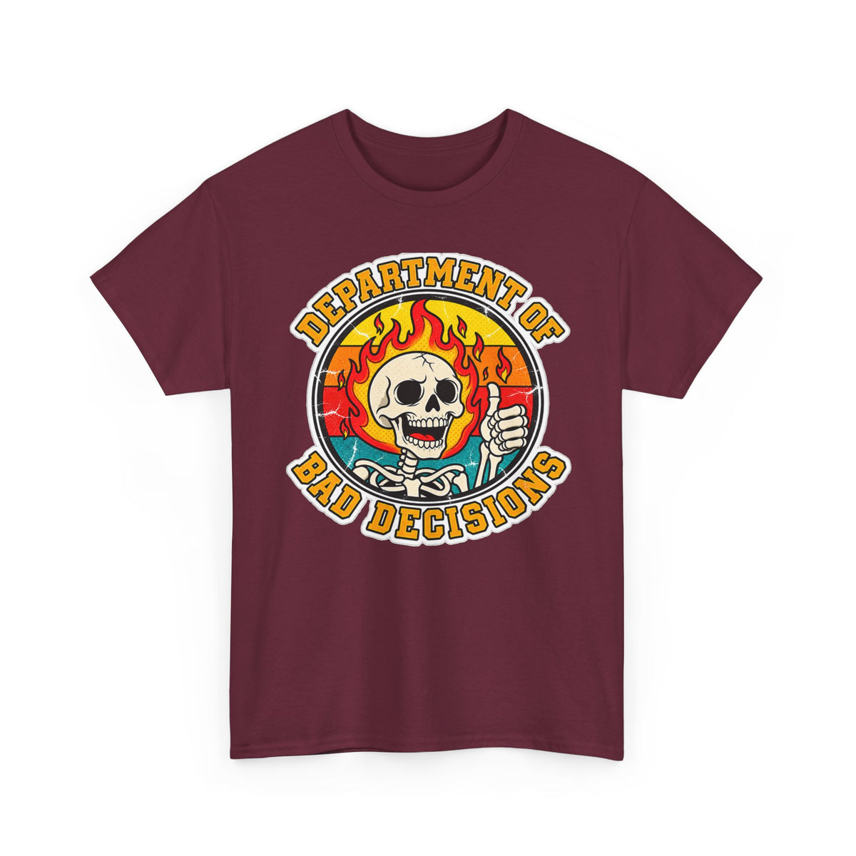 Department of Bad Decisions Skull T-Shirt — Retro Flaming Thumbs-Up Graphic Tee