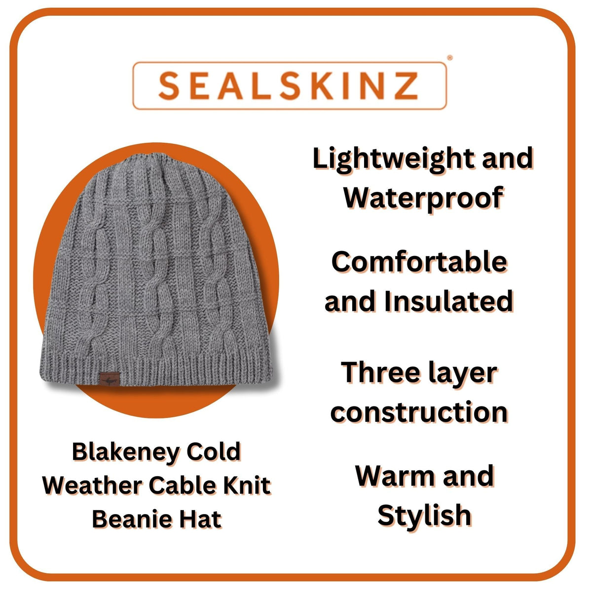 Mens Waterproof Cold Weather Cable Knit Beanie Hat
