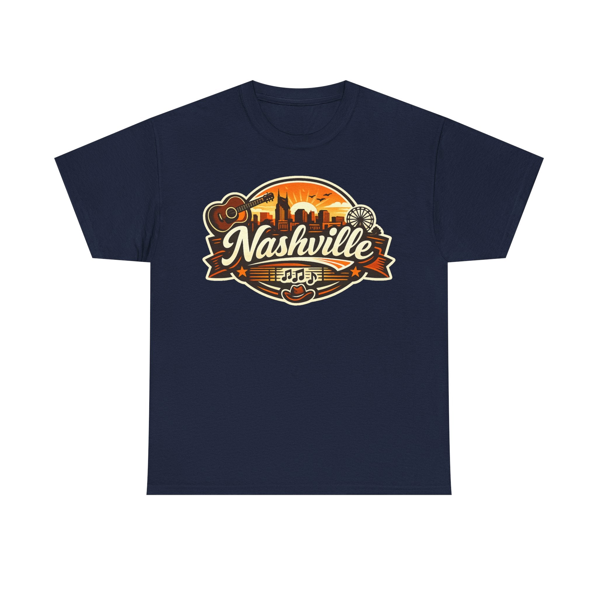 Nashville Skyline Guitar Tee – Retro Music City Souvenir Shirt