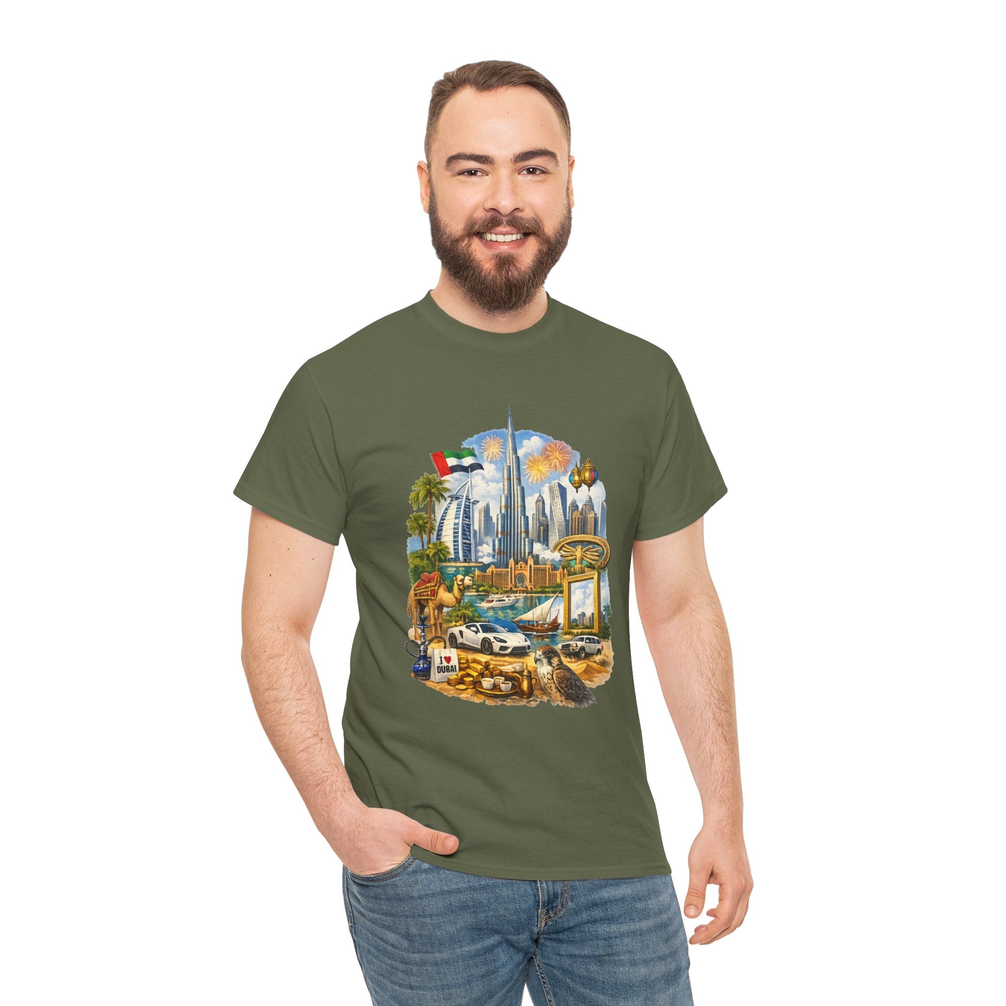 Dubai Skyline Beach Vacation T-Shirt – Retro Travel Collage Tee