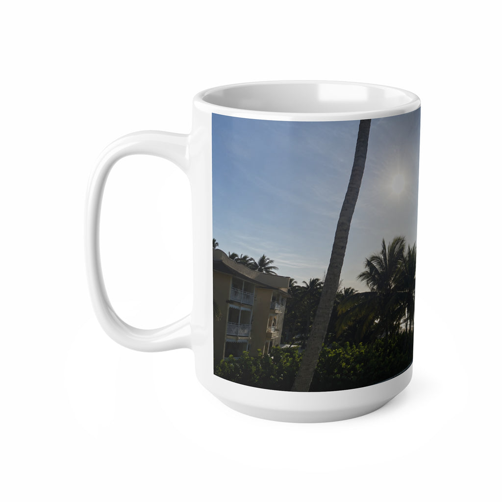 Barbados Tropical Sunrise Coffee Mug — Beach Palm Tree Scenic Ceramic Mug (11oz & 15oz)