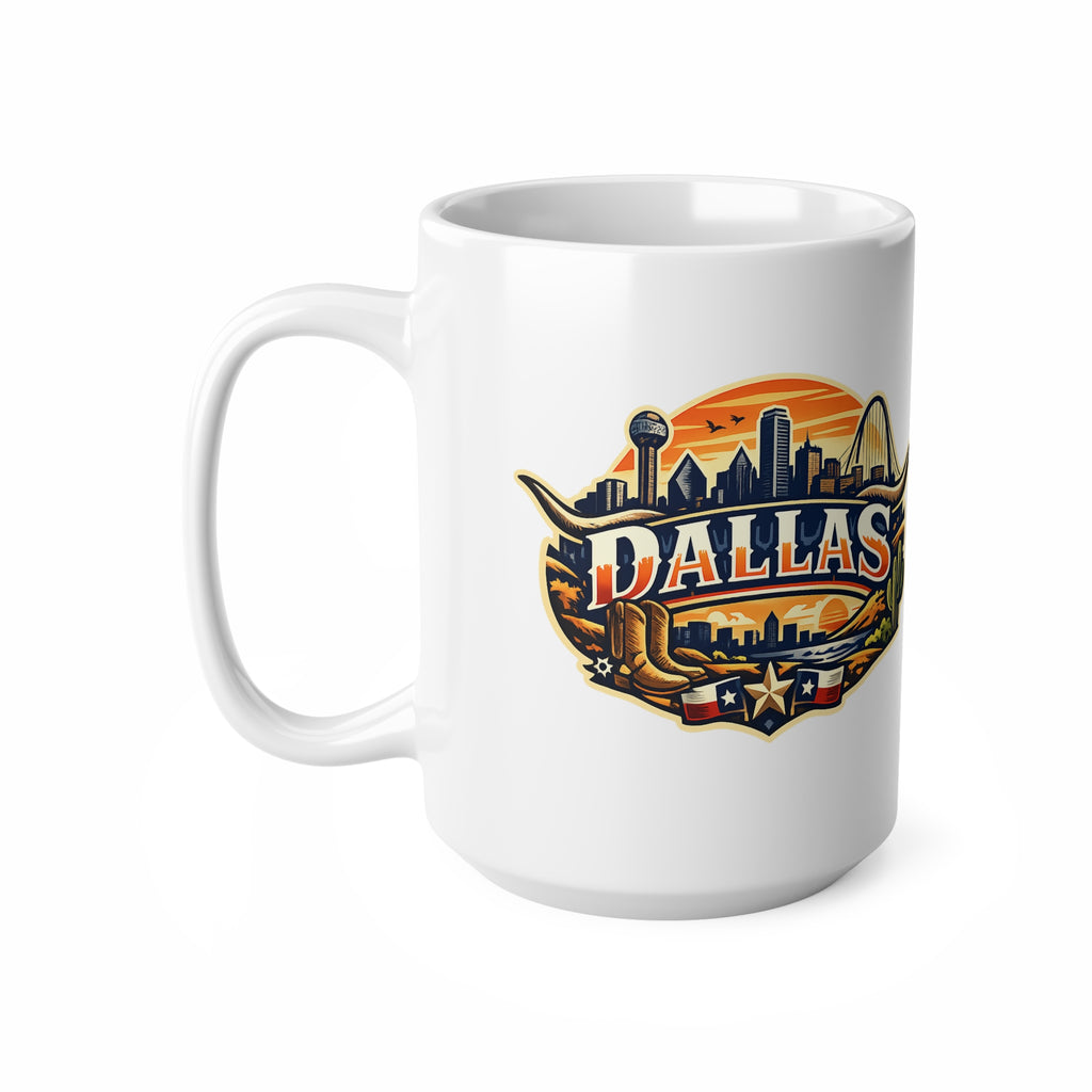 Dallas Skyline Ceramic Coffee Mug — Retro Texas Cityscape 11oz & 15oz