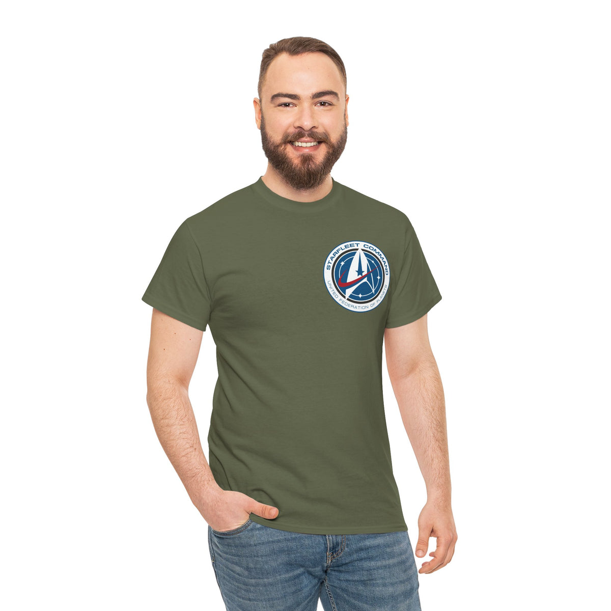 Starfleet Command Crew Logo Cotton T‑Shirt — Retro Rocket Emblem Tee