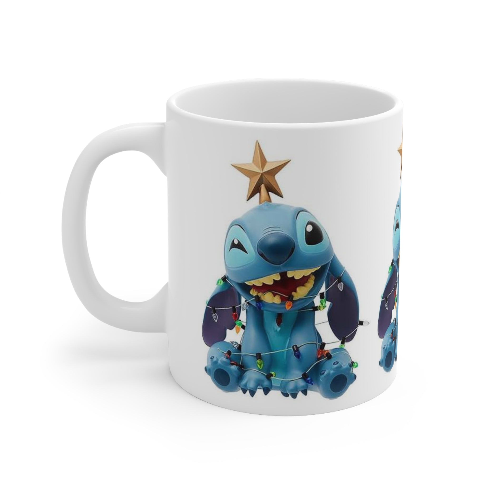 Stitch Holiday Mug — Cute Stitch with Tree Topper Christmas Coffee Cup (11oz & 15oz)