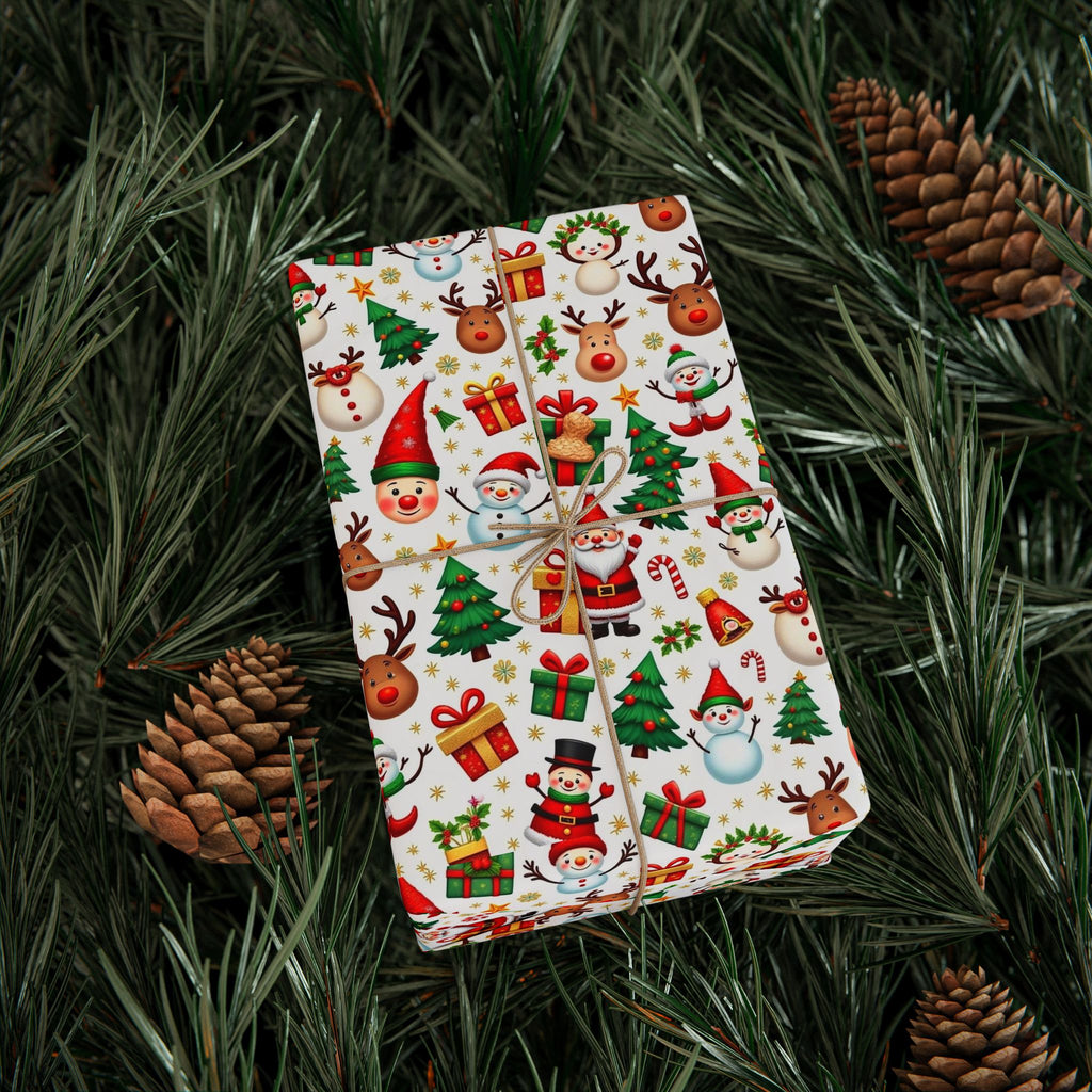 Christmas Pattern Wrapping Paper — Cute Santa, Reindeer & Tree Holiday Gift Wrap