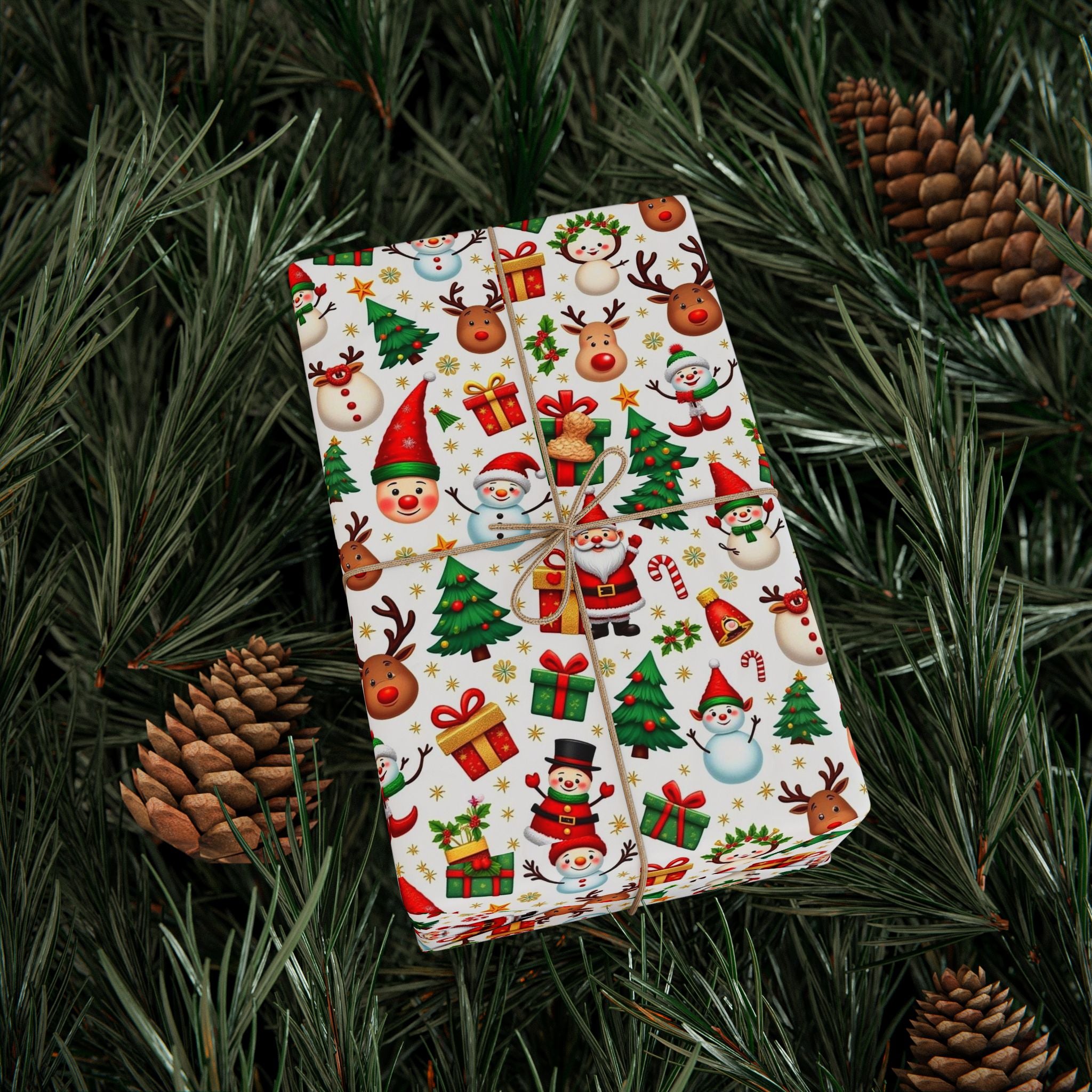 Christmas Pattern Wrapping Paper — Cute Santa, Reindeer & Tree Holiday Gift Wrap