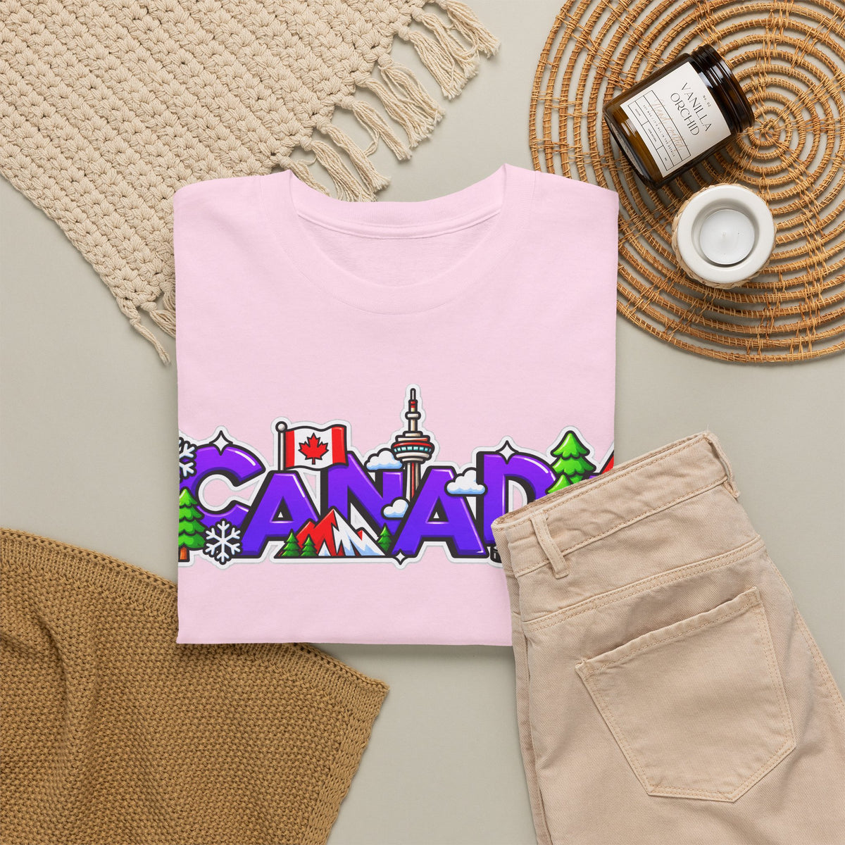 Canada Cartoon Graphic Tee — Canadian Landmark & Flag Travel T‑Shirt