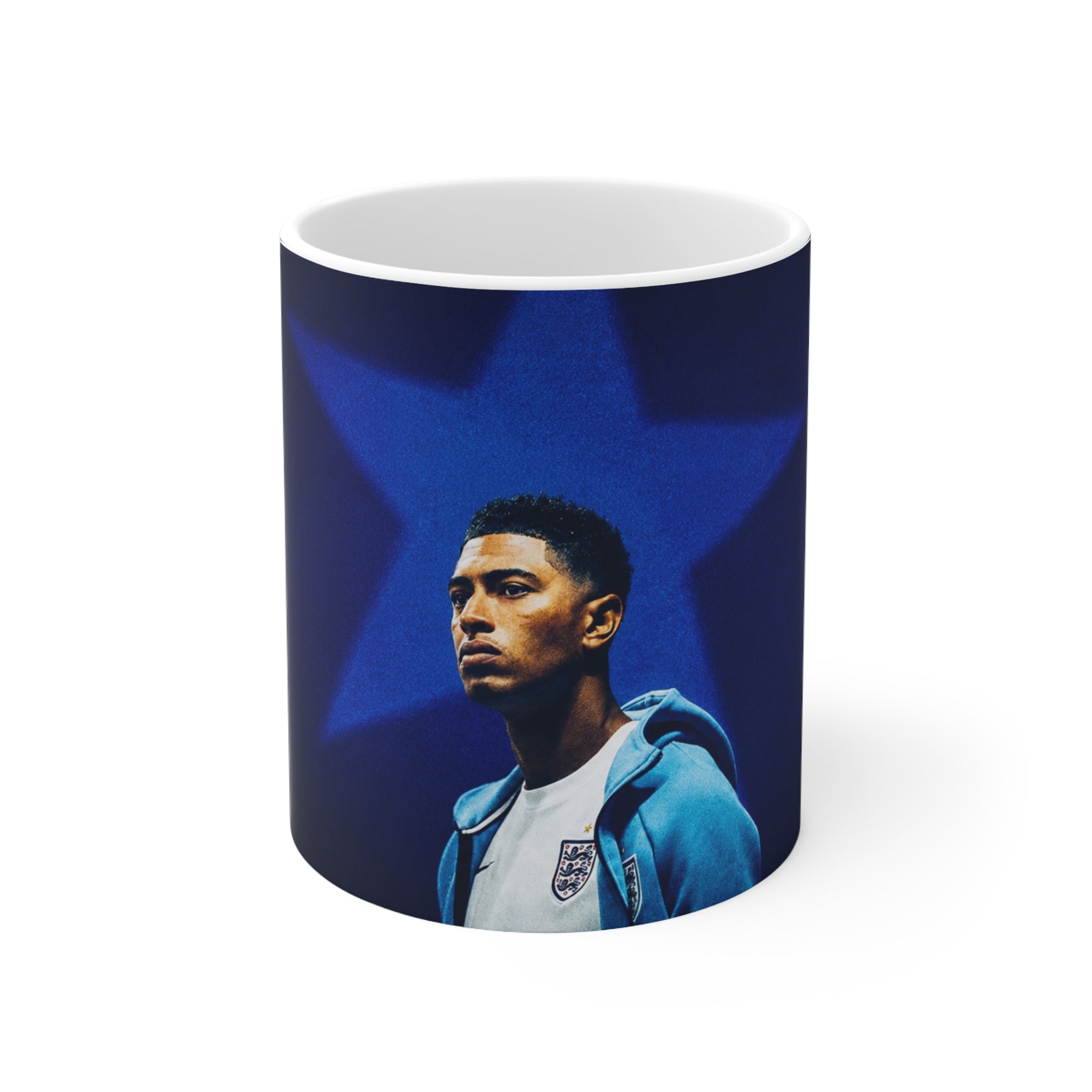Jude Bellingham England Soccer Star Portrait Coffee Mug — Blue Star Ceramic Cup (11oz/15oz)