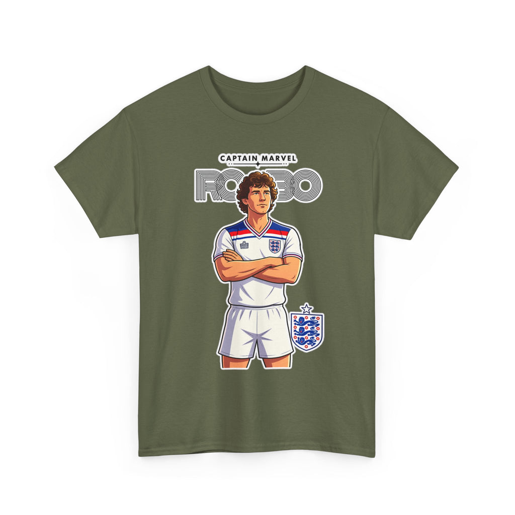 Bryan Robson Retro England Football Cotton T-Shirt / Tee — "Captain Marvel" Soccer Player Graphic