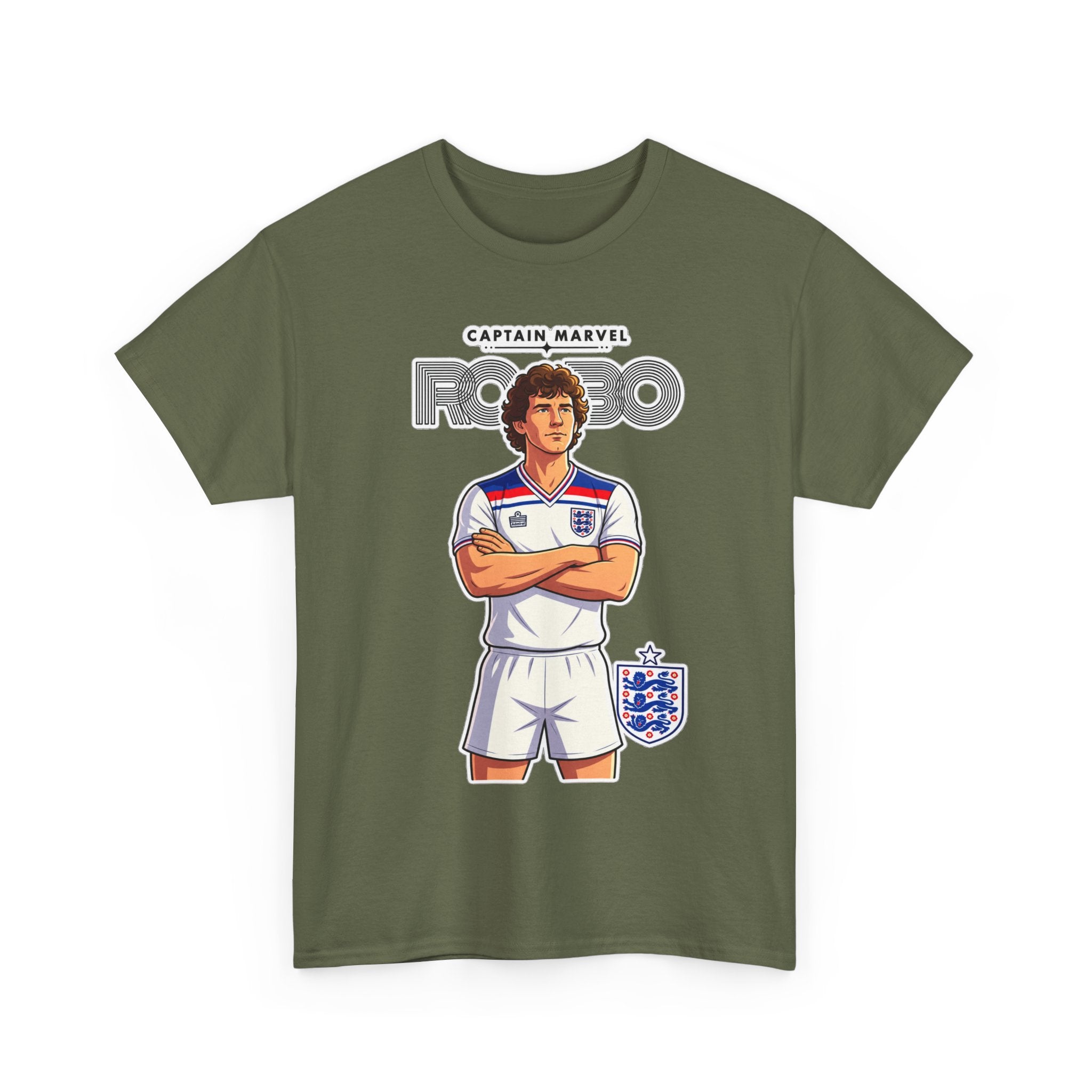 Bryan Robson Retro England Football Cotton T-Shirt / Tee — "Captain Marvel" Soccer Player Graphic