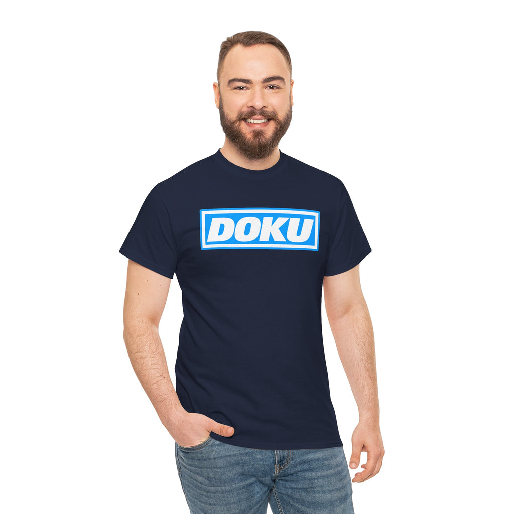 Doku Manchester City Player Logo Cotton Tee — Minimal Blue Box Graphic T-Shirt