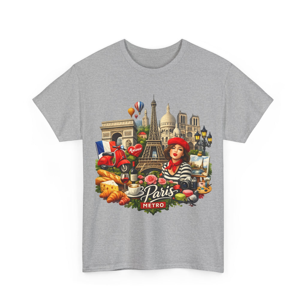 Paris Montage Tee — Eiffel Tower, Croissant & Metro Vintage Travel T‑Shirt