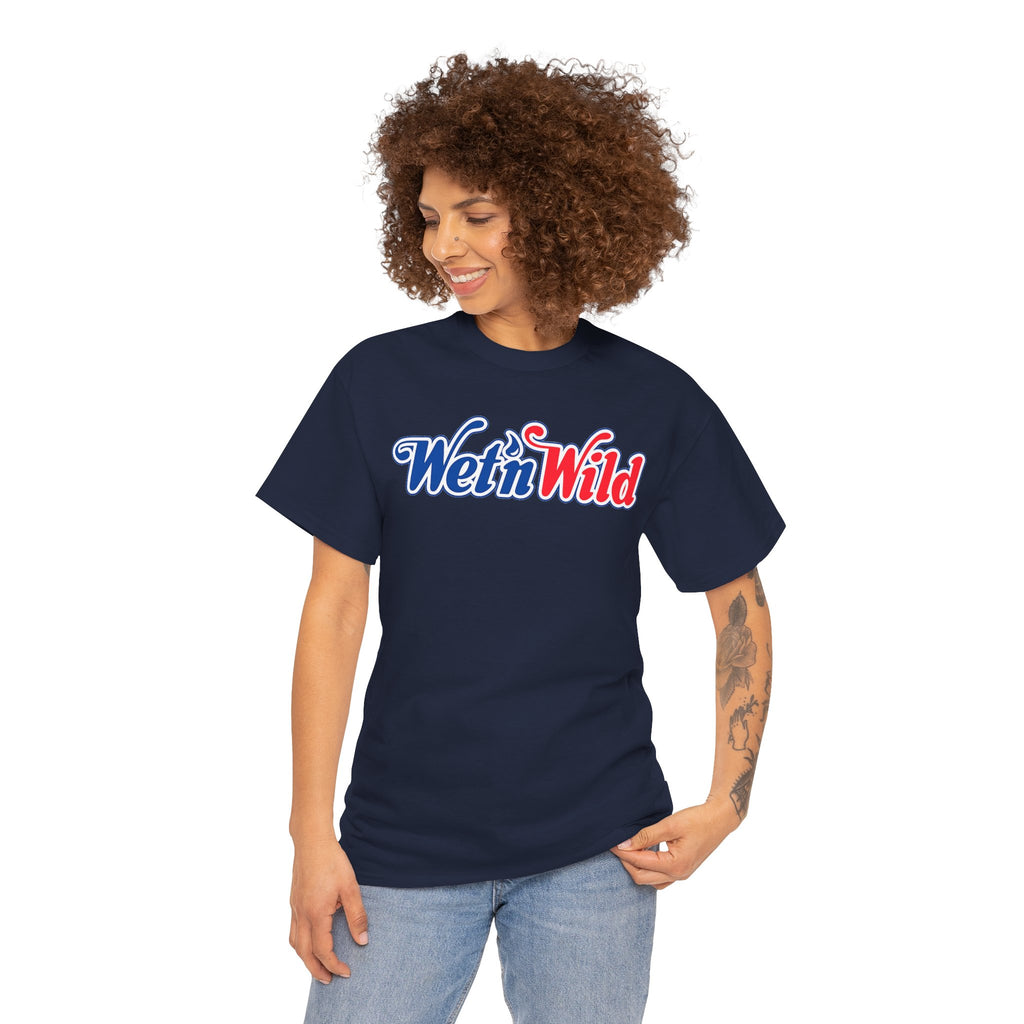 Wet 'n Wild Retro Script T-Shirt — Red & Blue Patriotic Graphic Tee