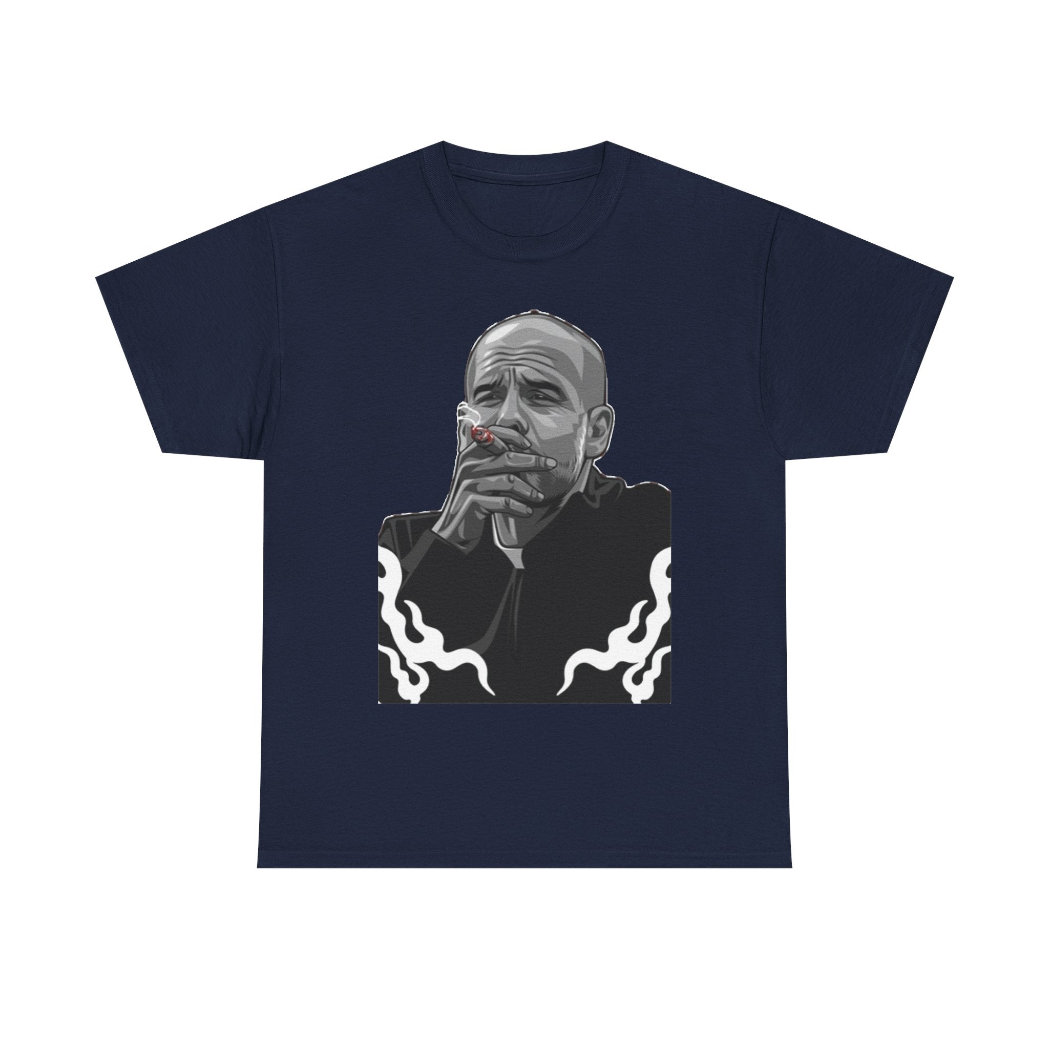 Pep Guardiola Smoking Portrait T‑Shirt — Moody Graphic Tee