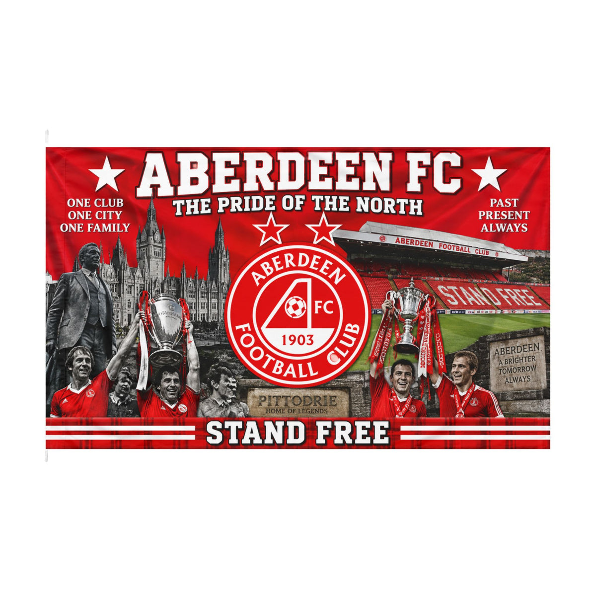 Aberdeen FC Double-Sided Fan Flag — "Stand Free" Football Club Banner