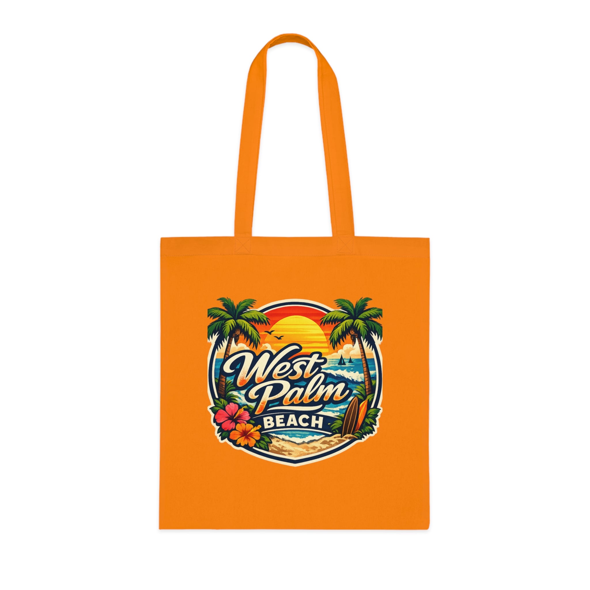 West Palm Beach Cotton Tote — Vintage Tropical Beach Palm Tree Design
