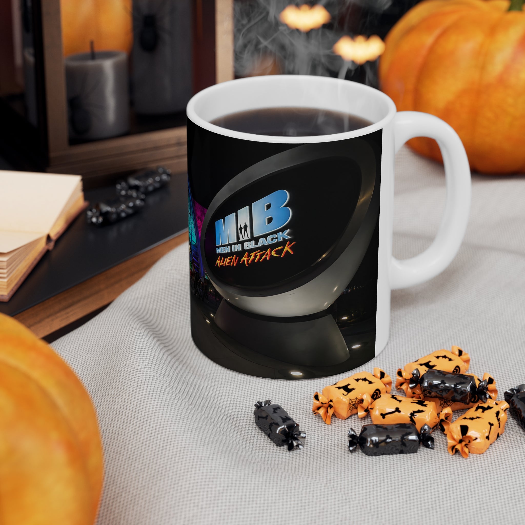 Men in Black Universal HHN Nightscape Mug — Colorful Architectural Night Photo Ceramic Coffee Cup (11oz, 15oz)