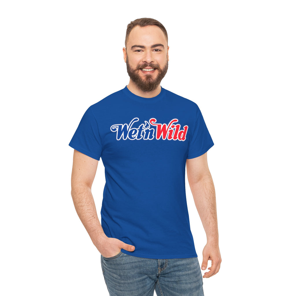 Wet 'n Wild Retro Script T-Shirt — Red & Blue Patriotic Graphic Tee