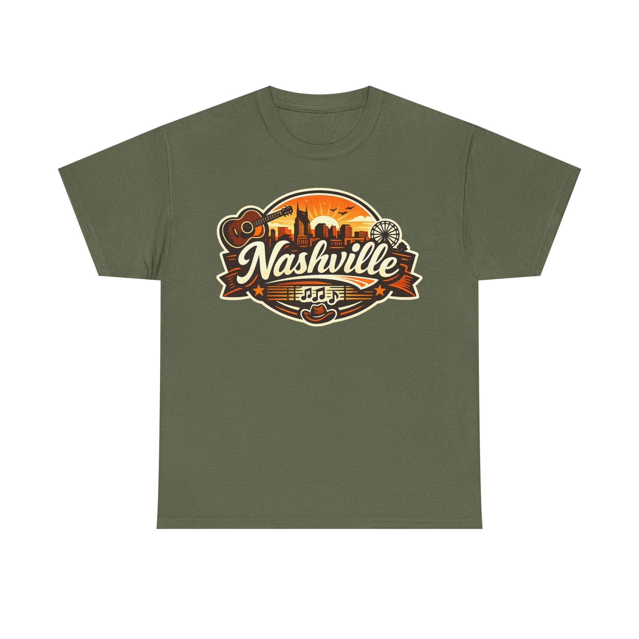 Nashville Skyline Guitar Tee – Retro Music City Souvenir Shirt