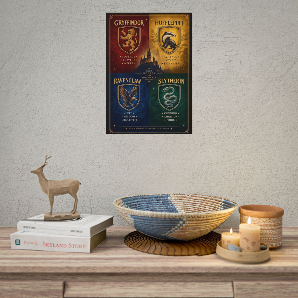 Harry Potter Hogwarts House Crest Poster — Gryffindor Hufflepuff Ravenclaw Slytherin Rolled Art Print