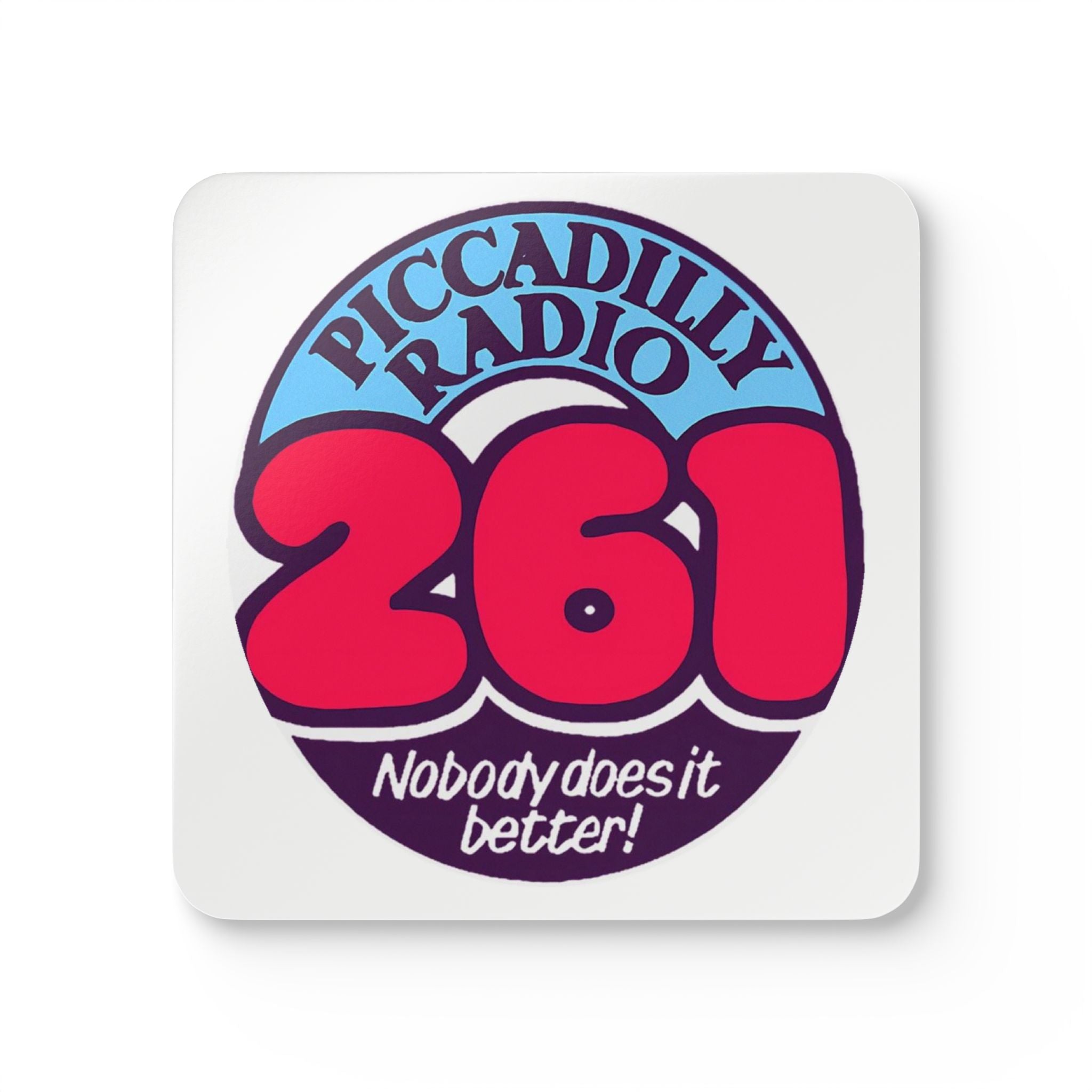 Retro 'Piccadilly Radio 261' Cork Coaster Set – Vintage 70s Radio Logo Drink Coasters