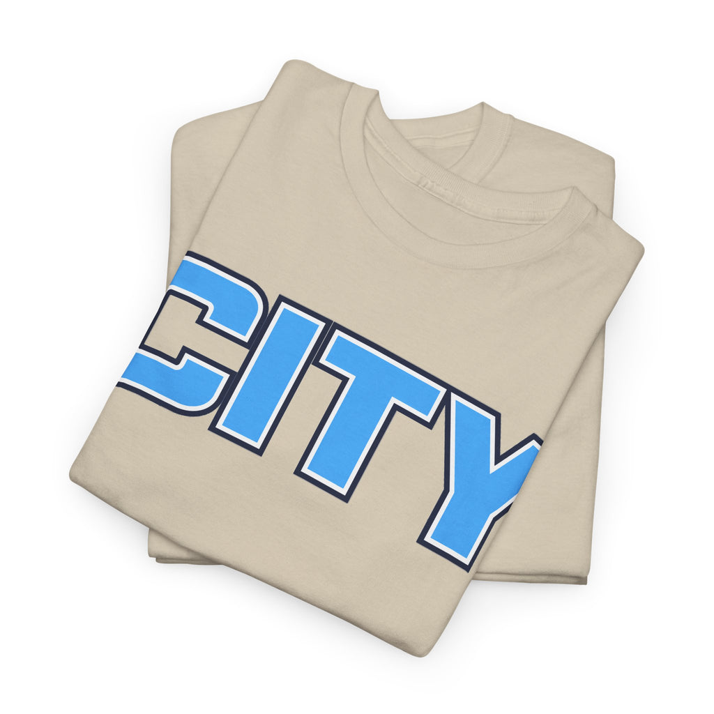 CITY Graphic Tee — Retro Man City Inspired Blue Block Letter T-Shirt