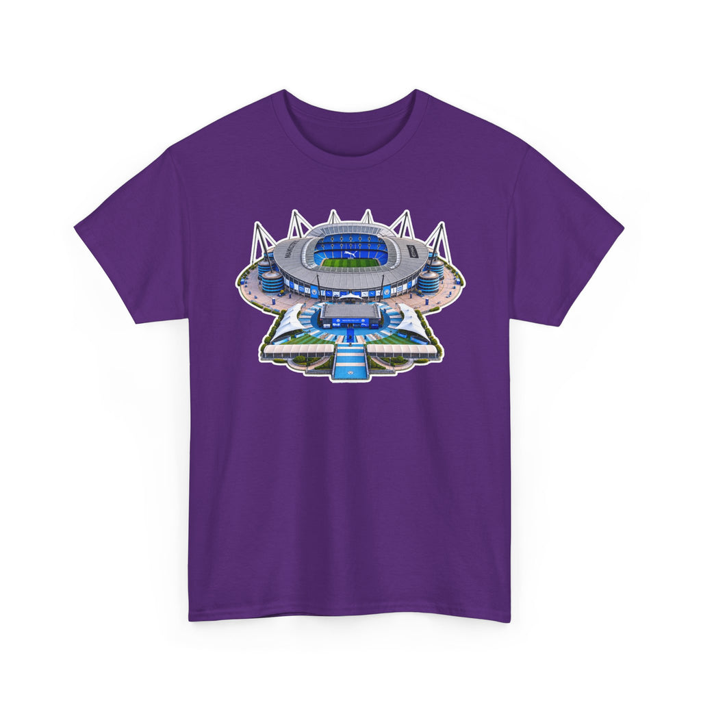 Manchester City Etihad Stadium Illustration T-Shirt — Retro Soccer Arena Graphic Tee