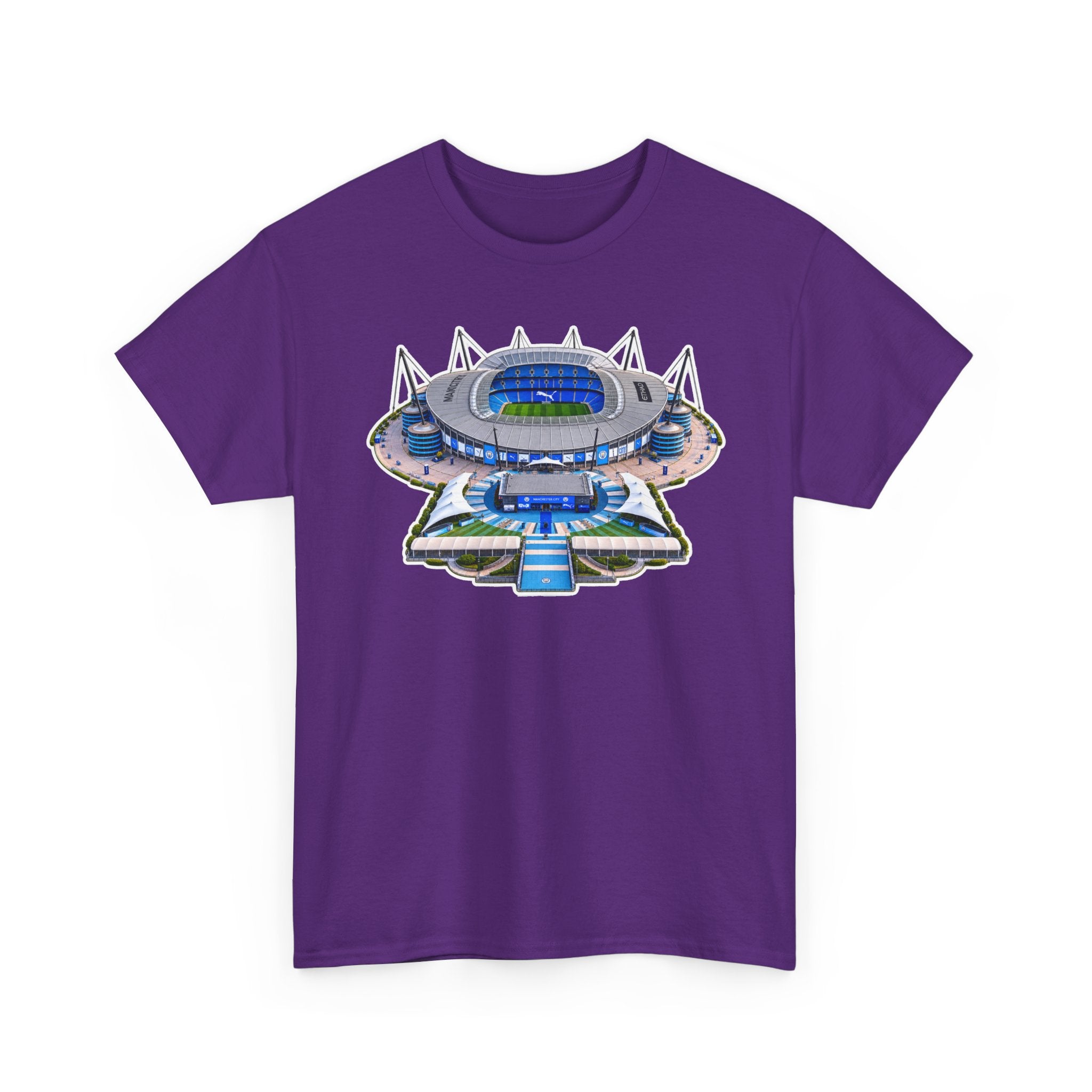 Manchester City Etihad Stadium Illustration T-Shirt — Retro Soccer Arena Graphic Tee