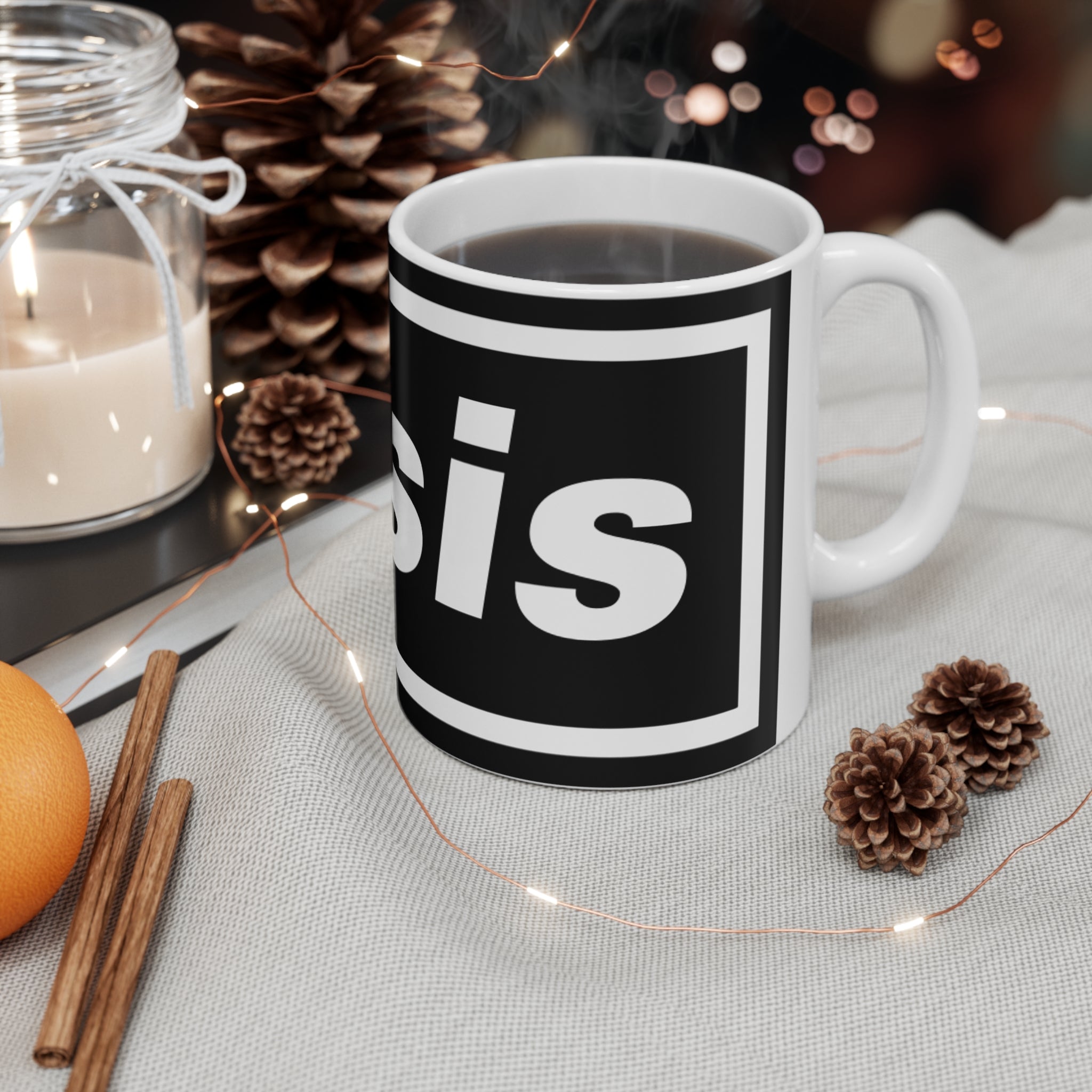 Oasis Logo Ceramic Coffee Mug — 11oz & 15oz Black Branded Coffee Cup