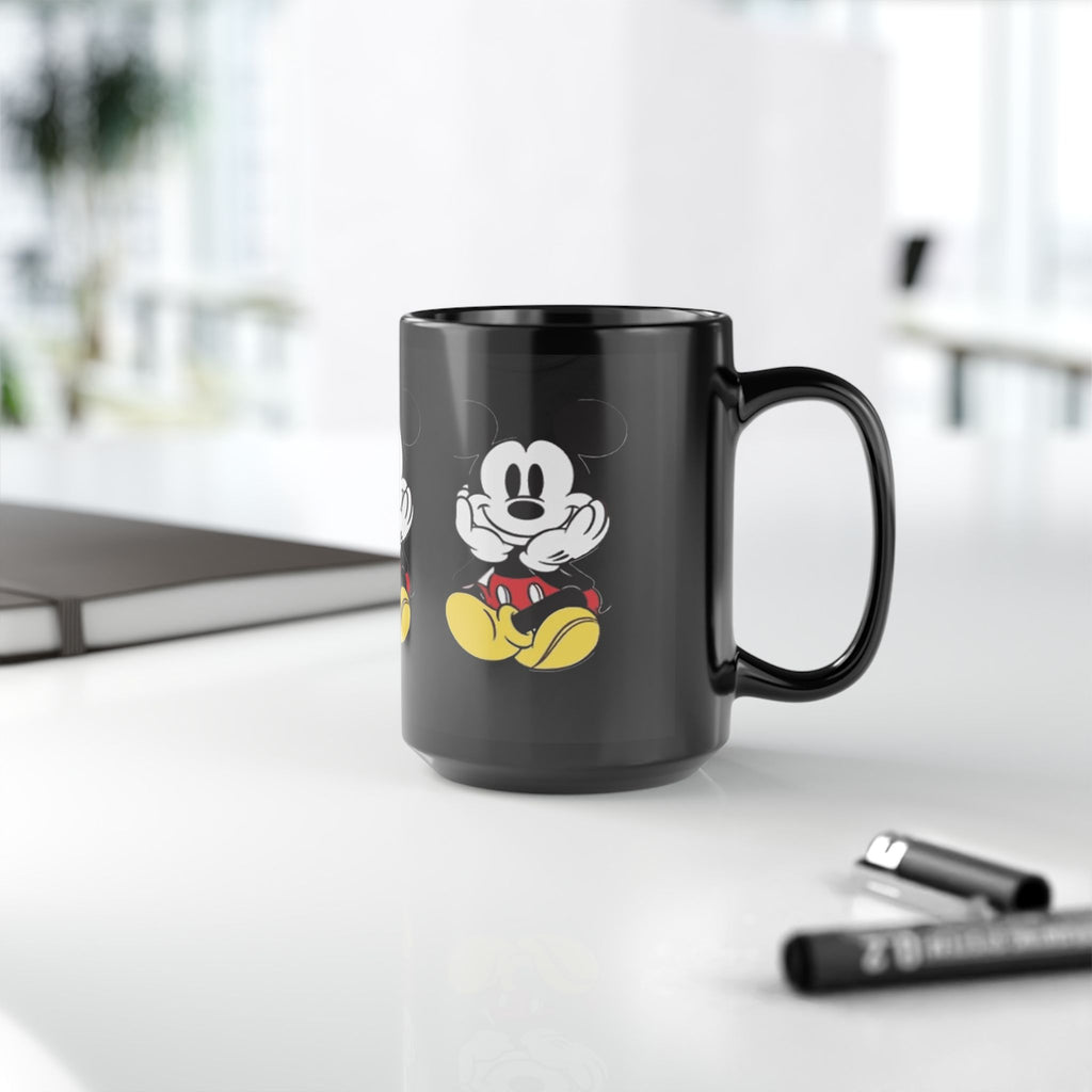 Black Character Mug - Classic Cartoon Mouse Sitting Design (11oz, 15oz)