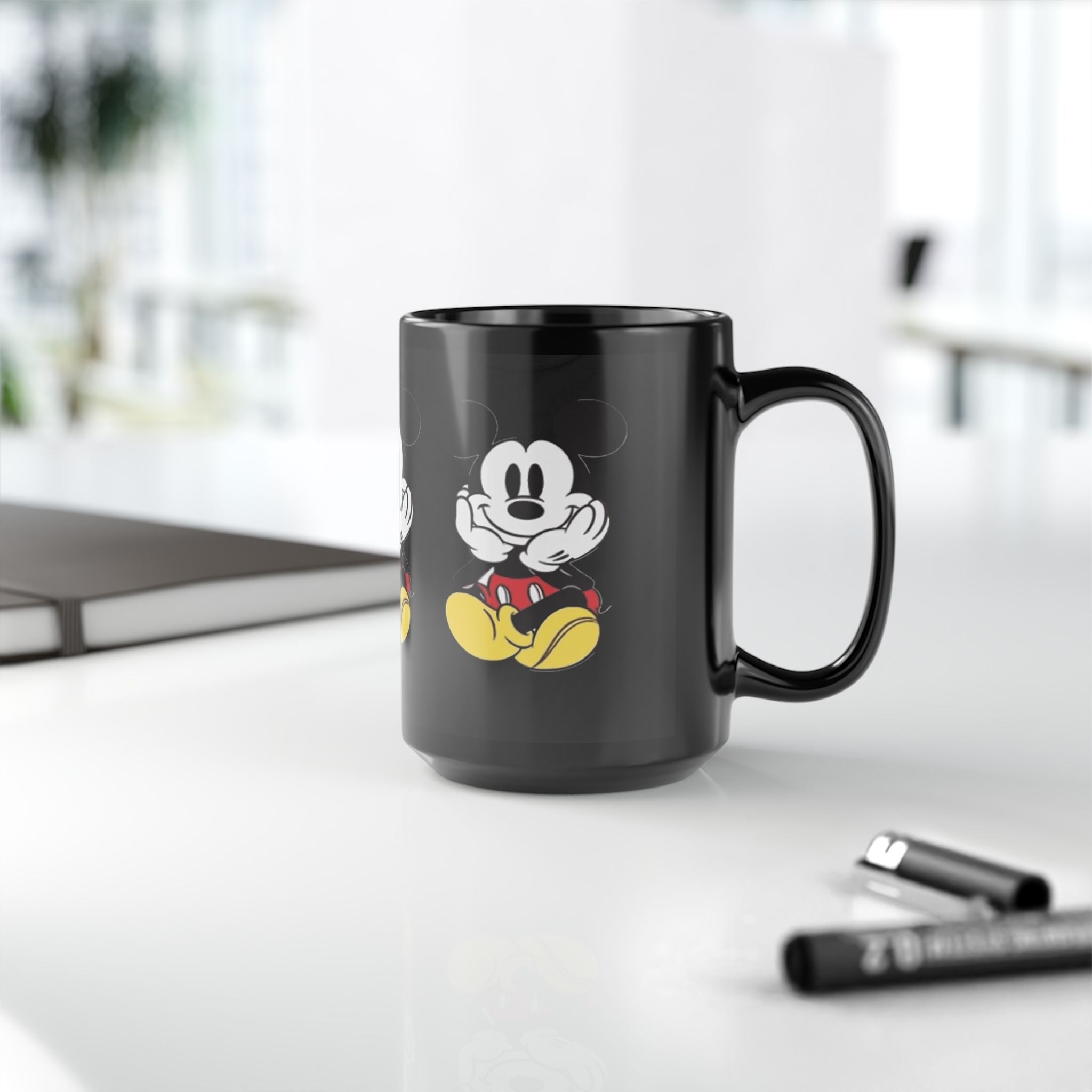 Black Character Mug - Classic Cartoon Mouse Sitting Design (11oz, 15oz)
