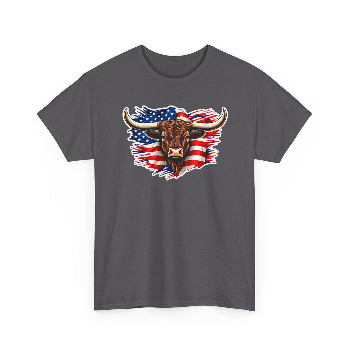 American Flag Bull Graphic Tee — Patriotic Cowboy Western T-Shirt