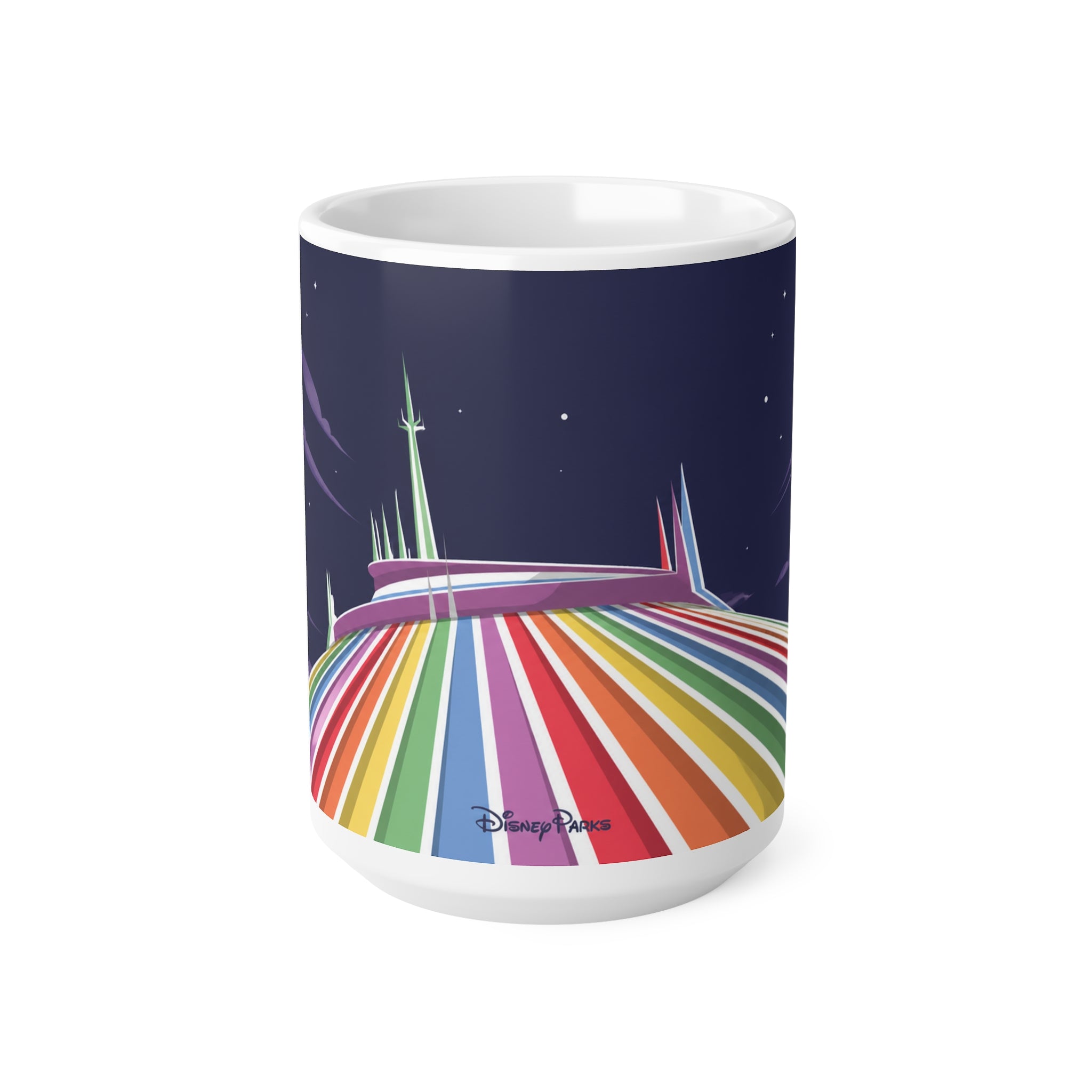 Rainbow Space Mountain Mug — Retro Rainbow Road Ceramic Coffee Cup (11oz & 15oz)