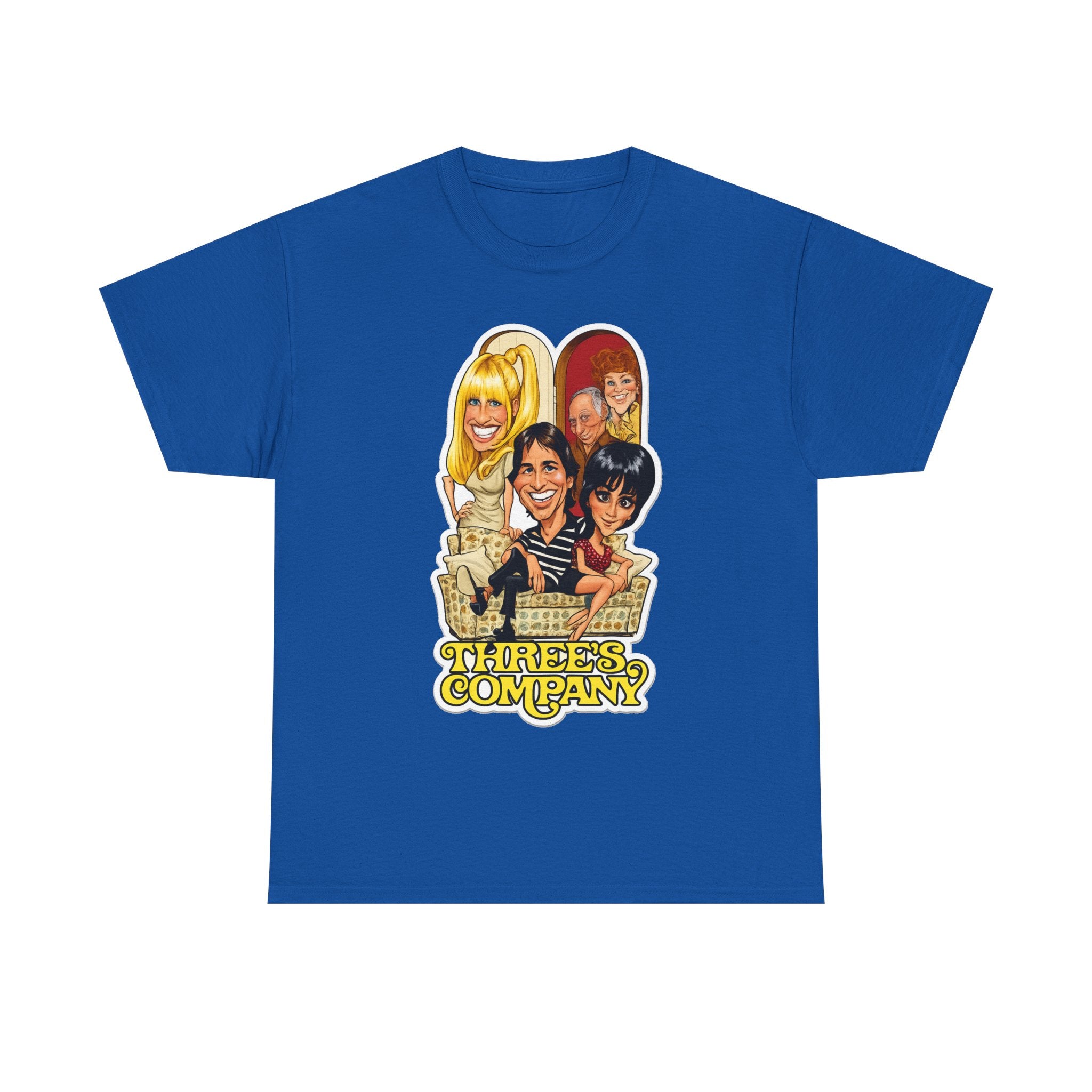 Three's Company Retro TV Tee — Vintage Sitcom Caricature T-Shirt
