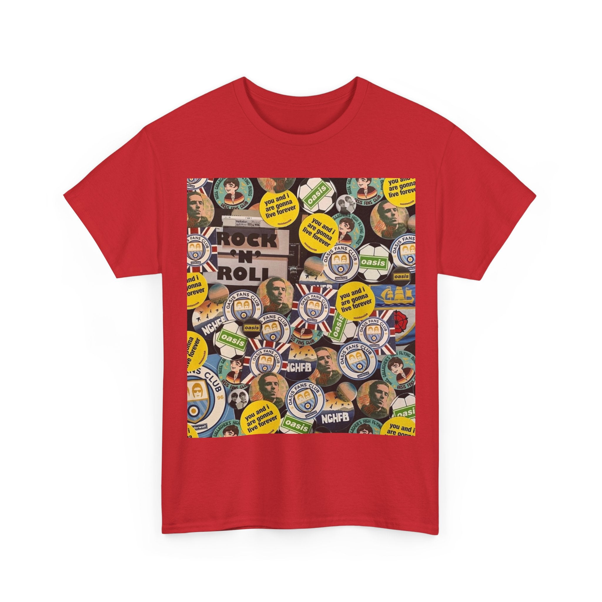 Oasis Rock & Roll Retro Button Collage Tee