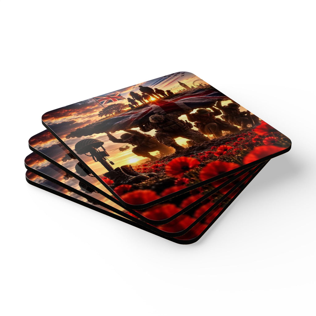 British Remembrance Poppy Cork Coaster Set – Veterans & Memorial Tribute