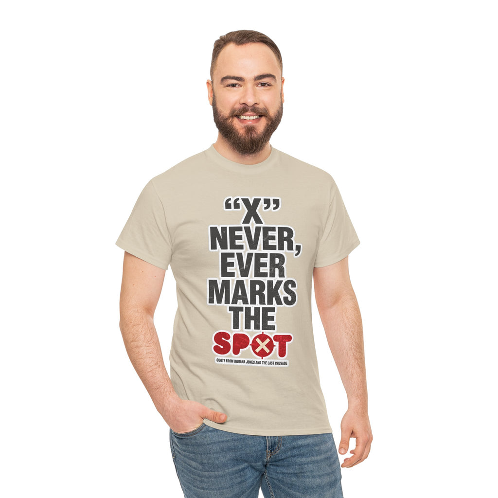 Indiana Jones Inspired T-Shirt — "X" Never, Ever Marks the Spot Pirate Map Humor Tee