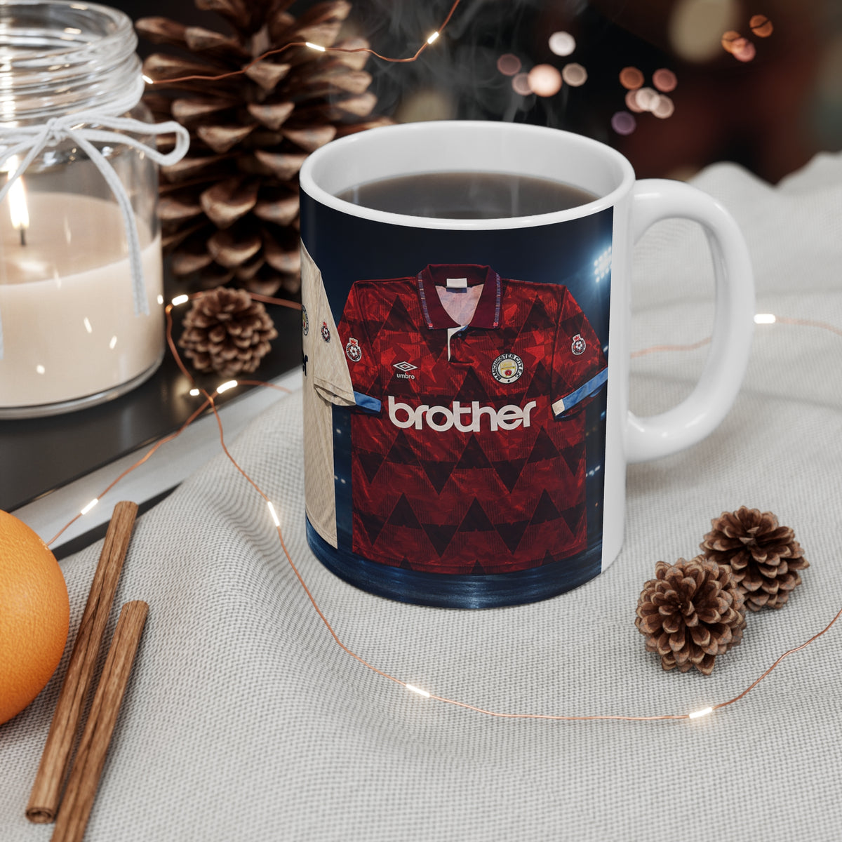 Manchester City Retro Soccer Jersey Coffee Mug — Retro Club Kit Design (11oz & 15oz)